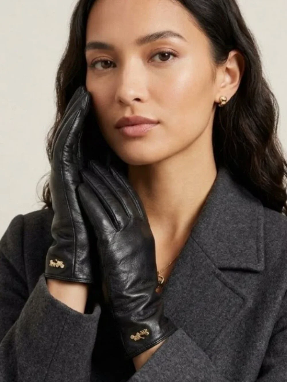 Coach Black Leather Horse And Carriage Tech Gloves NWT